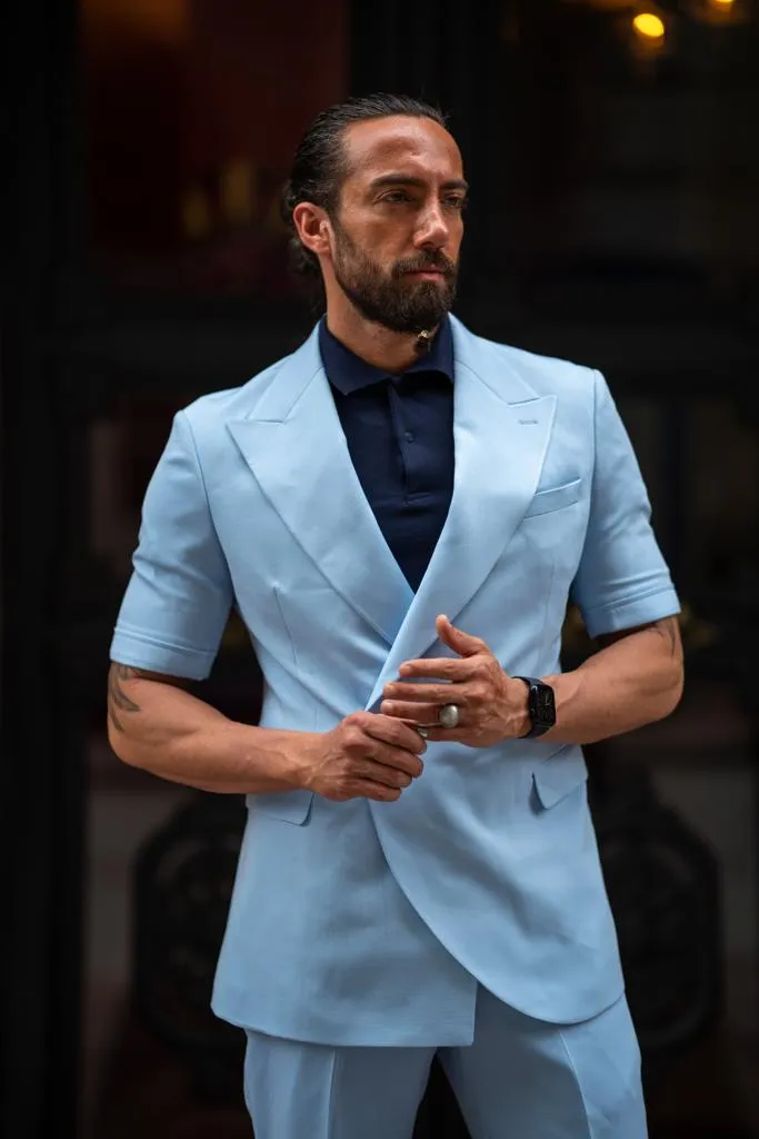 Blue Short Sleeve Summer Casual Suit