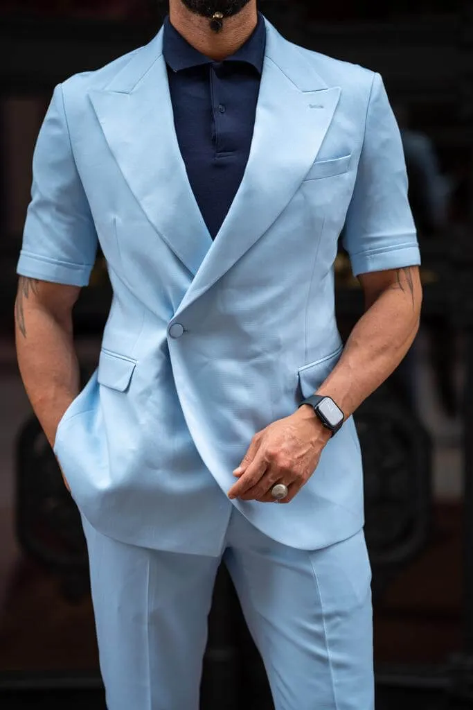 Blue Short Sleeve Summer Casual Suit