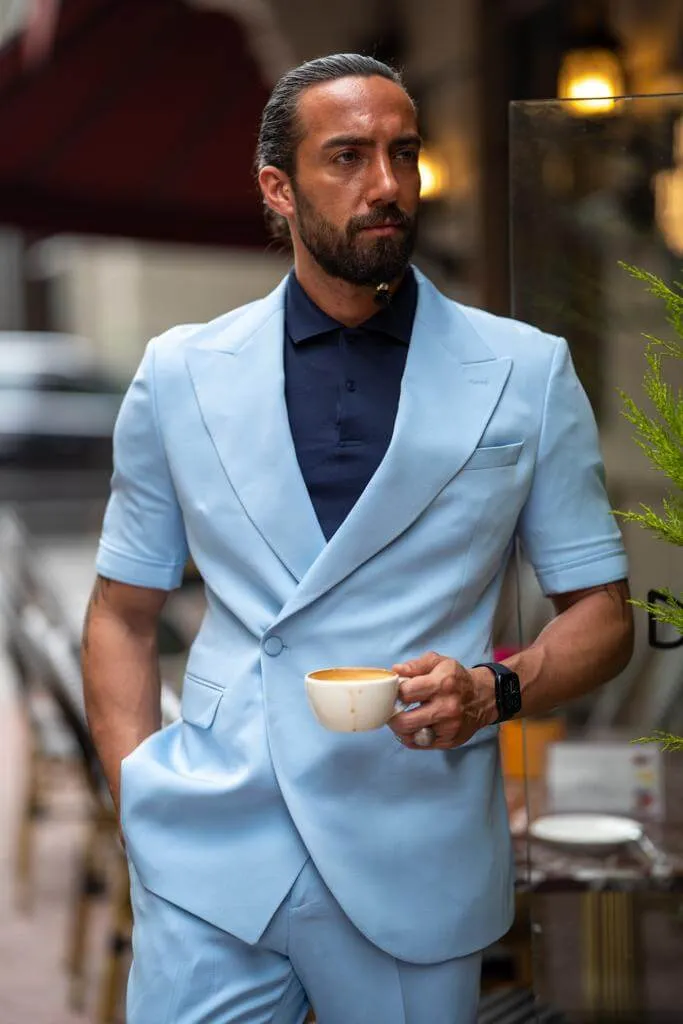 Blue Short Sleeve Summer Casual Suit