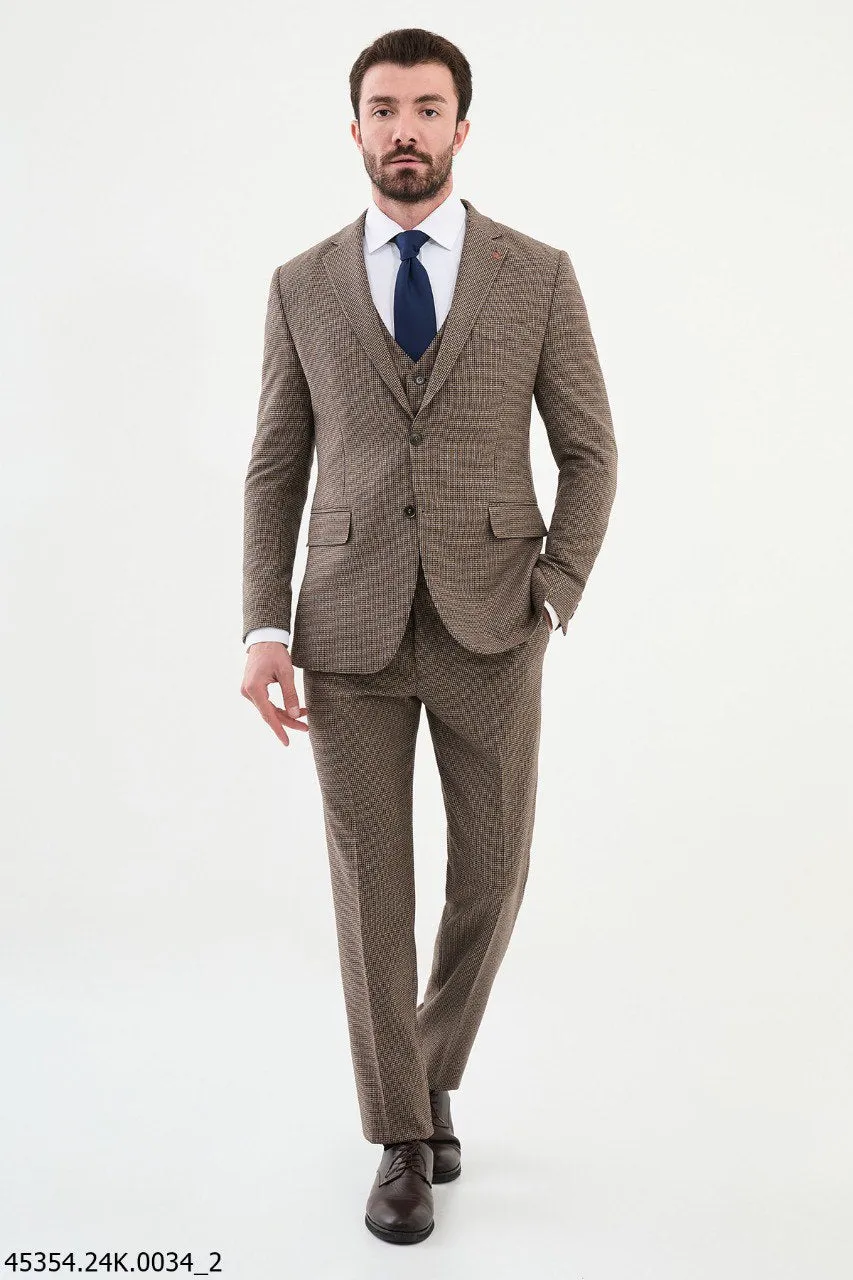 Bojoni Belmonte Brown Patterned Slim Fit Suit