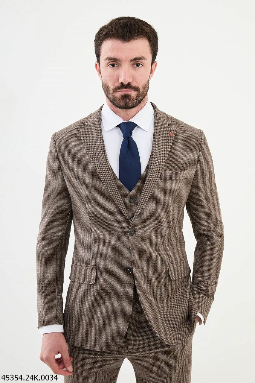 Bojoni Belmonte Brown Patterned Slim Fit Suit