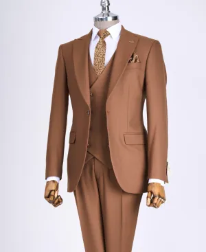 Bojoni Chicago Slim Fit Special Design Brown Suit