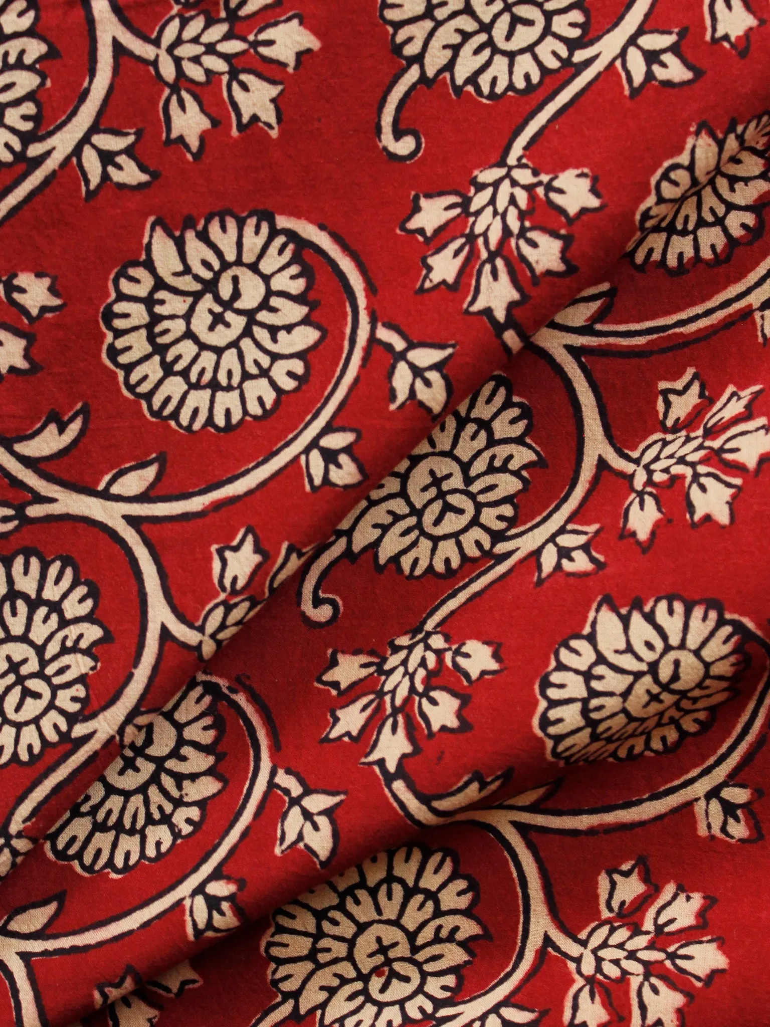 Brick Red Beige Black Bagh Printed Cotton Fabric Per Meter - F005F1706