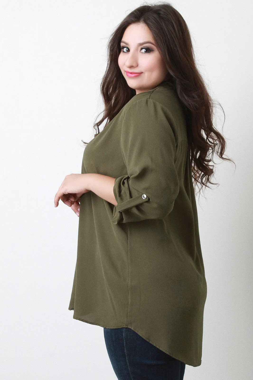 Chiffon Quarter Sleeves Oversized Top