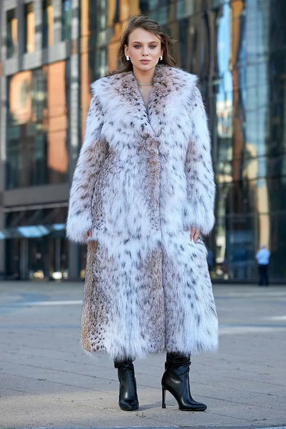 Classic Bobcat Fur Coat (Natural) Collared