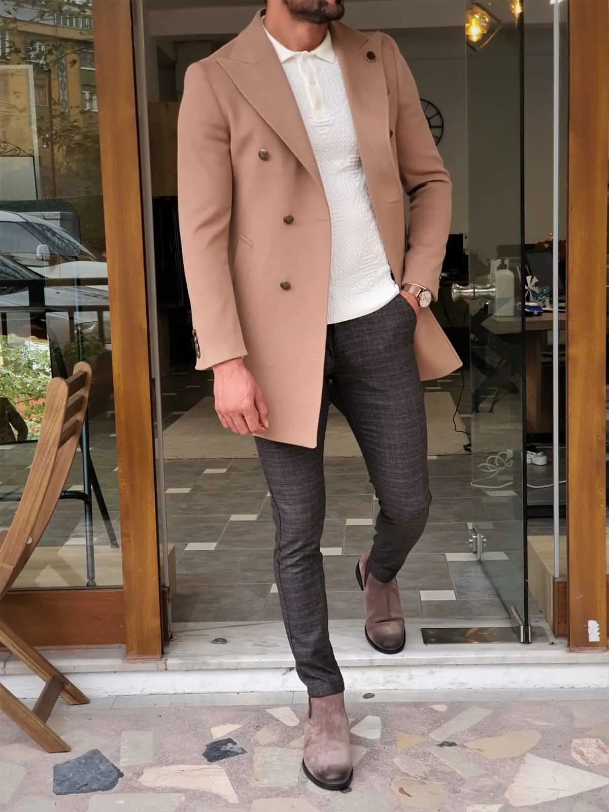 COLDEN DOUBLE BREASTED BEIGE WOOL COAT