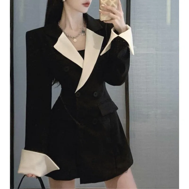 Contrast Color Suit Long Sleeve Slim Fit Dress