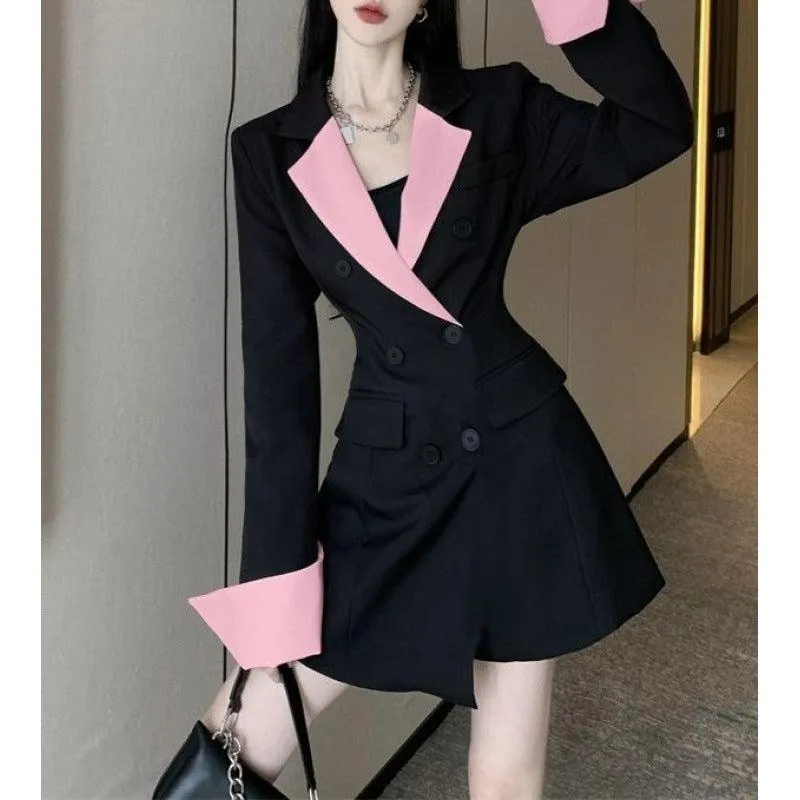 Contrast Color Suit Long Sleeve Slim Fit Dress