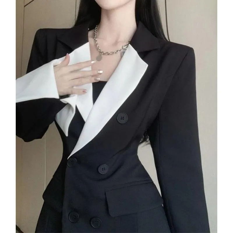 Contrast Color Suit Long Sleeve Slim Fit Dress