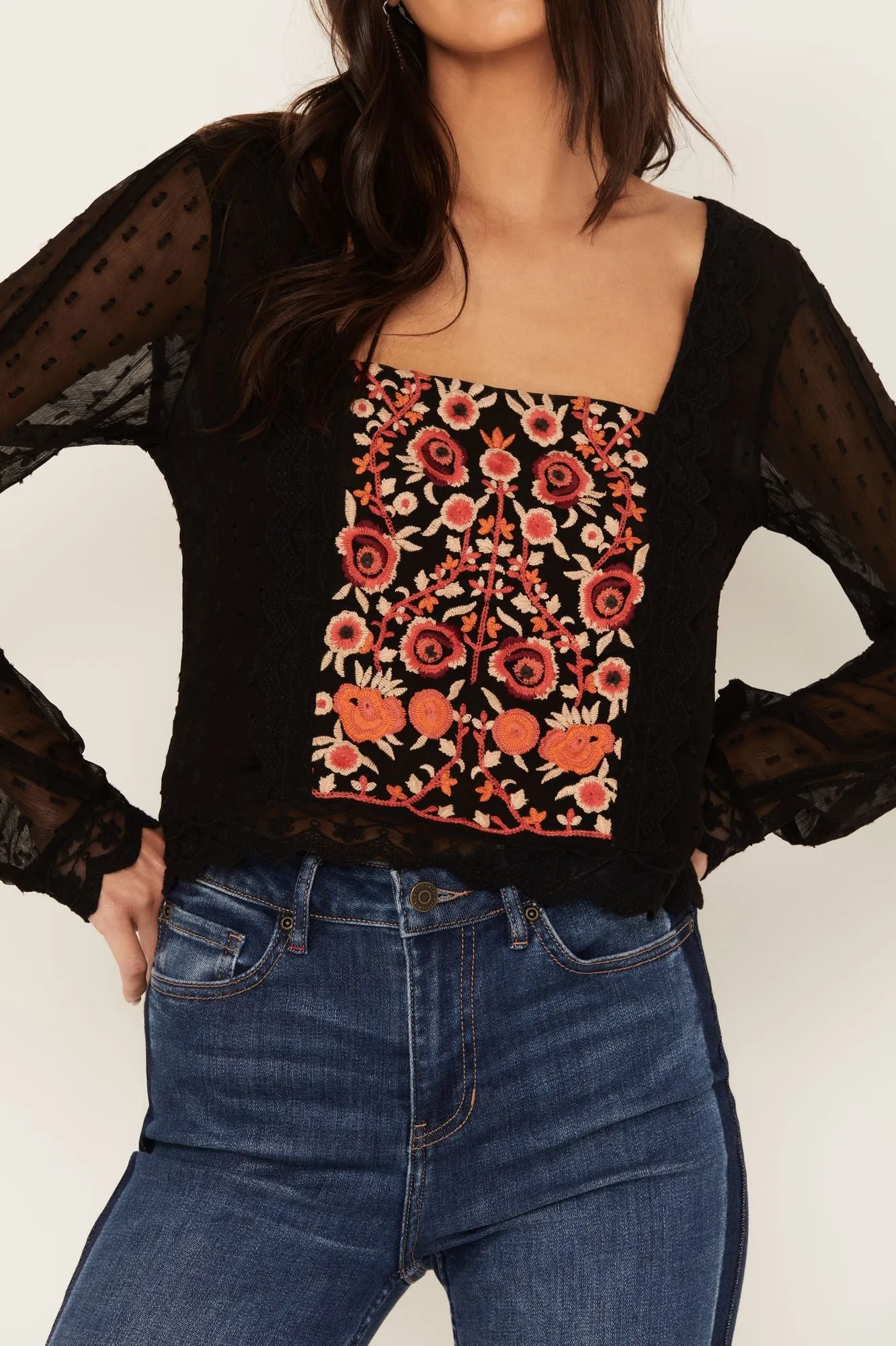 Coreopsis Embroidered Chiffon Top