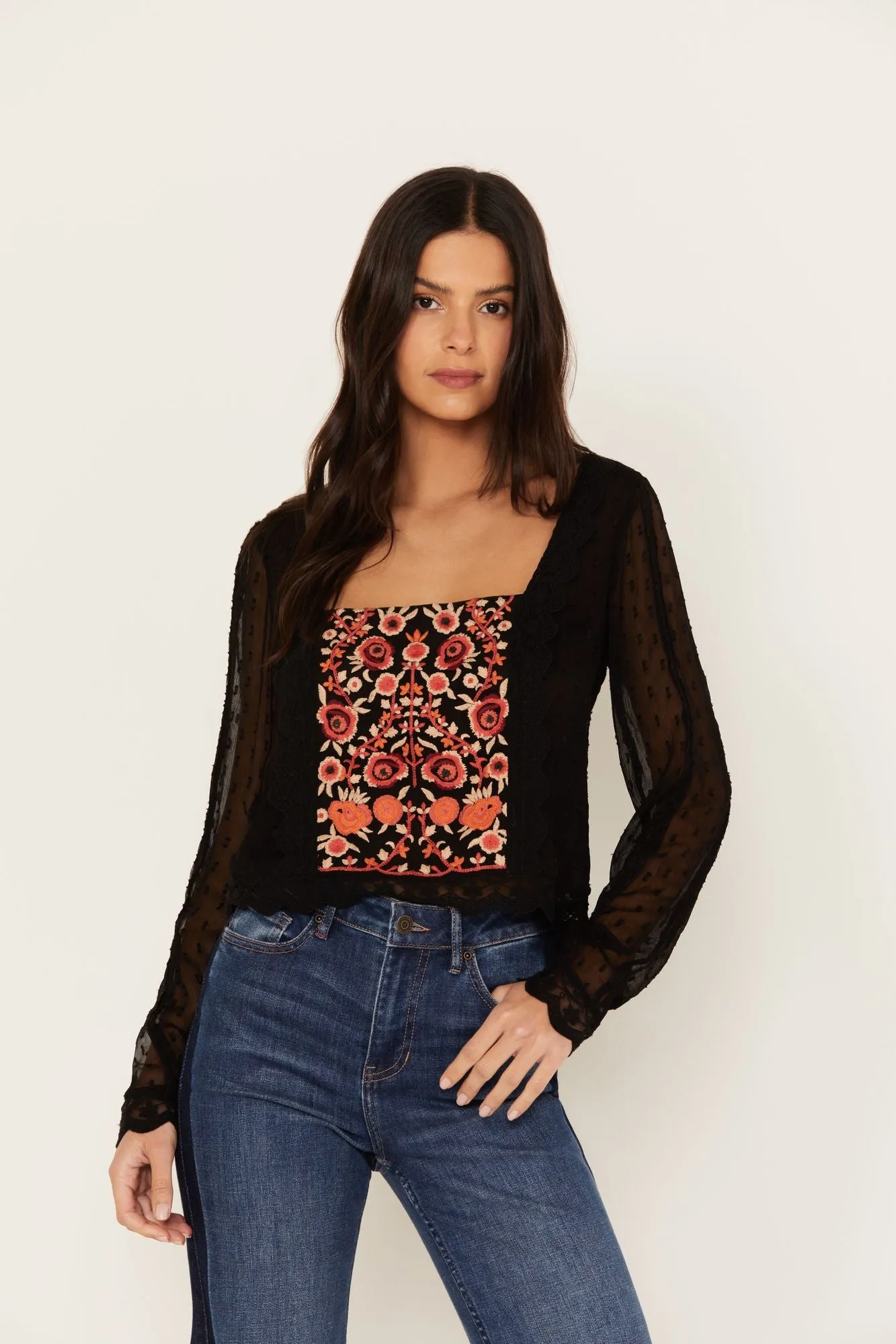 Coreopsis Embroidered Chiffon Top