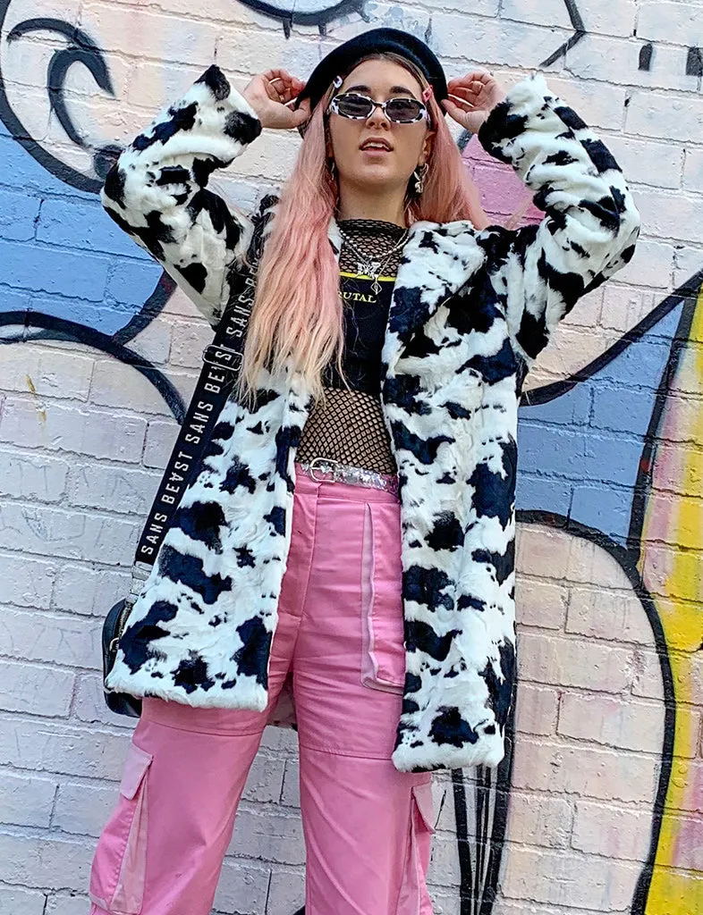 COW PRINT FAUX FUR JACKET • READY TO SHIP •