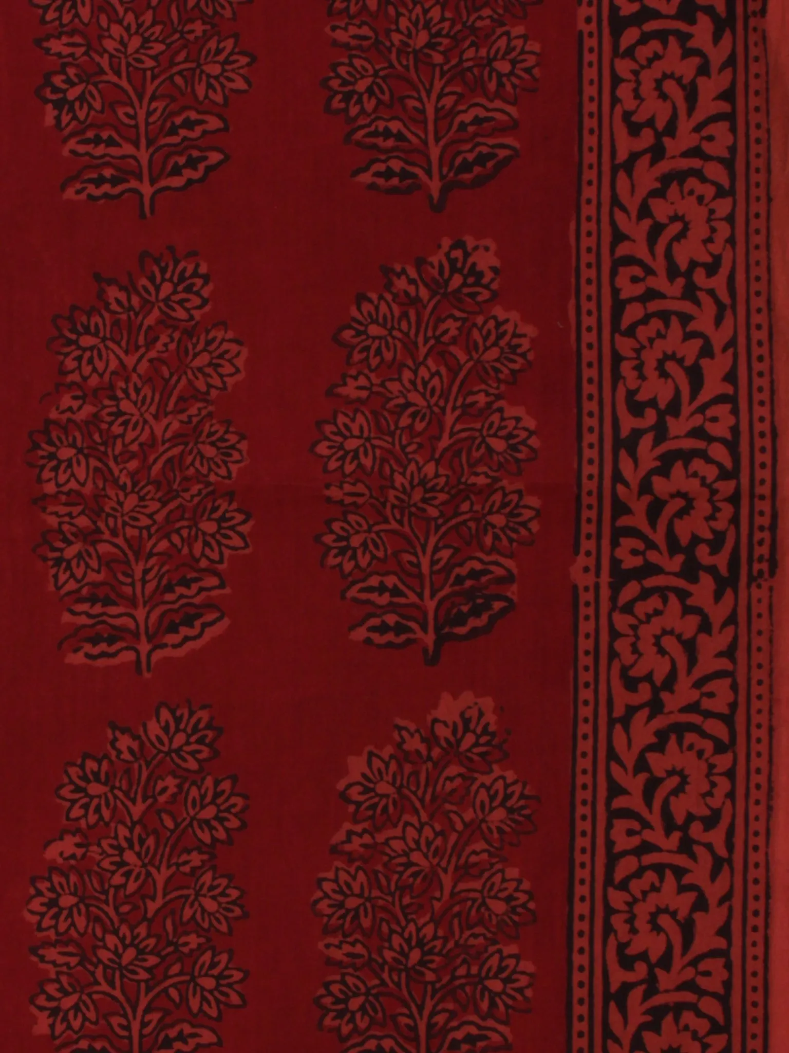 Crimson Red Black Bagh Printed Cotton Fabric Per Meter - F005F2073