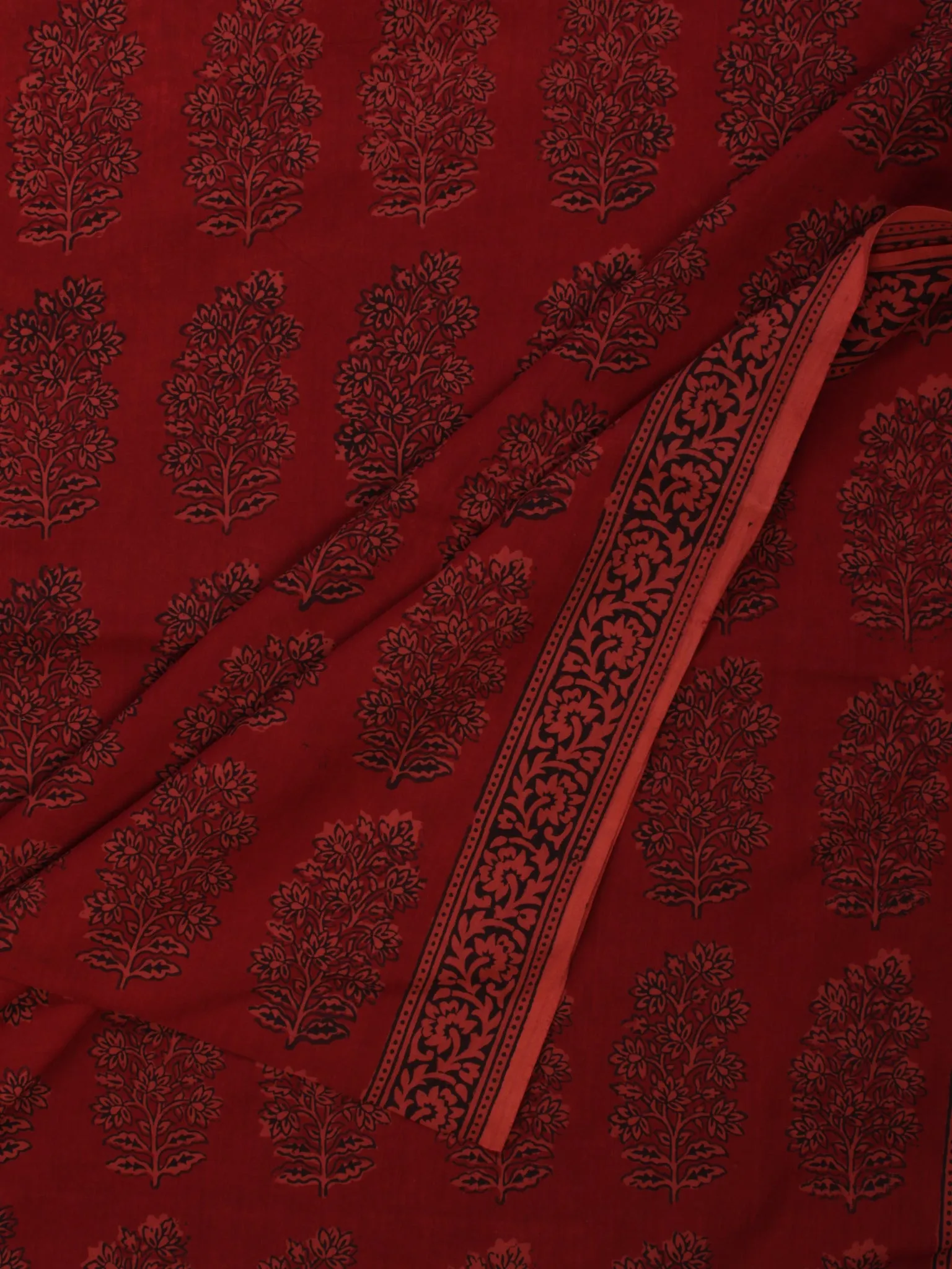 Crimson Red Black Bagh Printed Cotton Fabric Per Meter - F005F2073