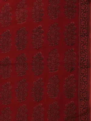 Crimson Red Black Bagh Printed Cotton Fabric Per Meter - F005F2073