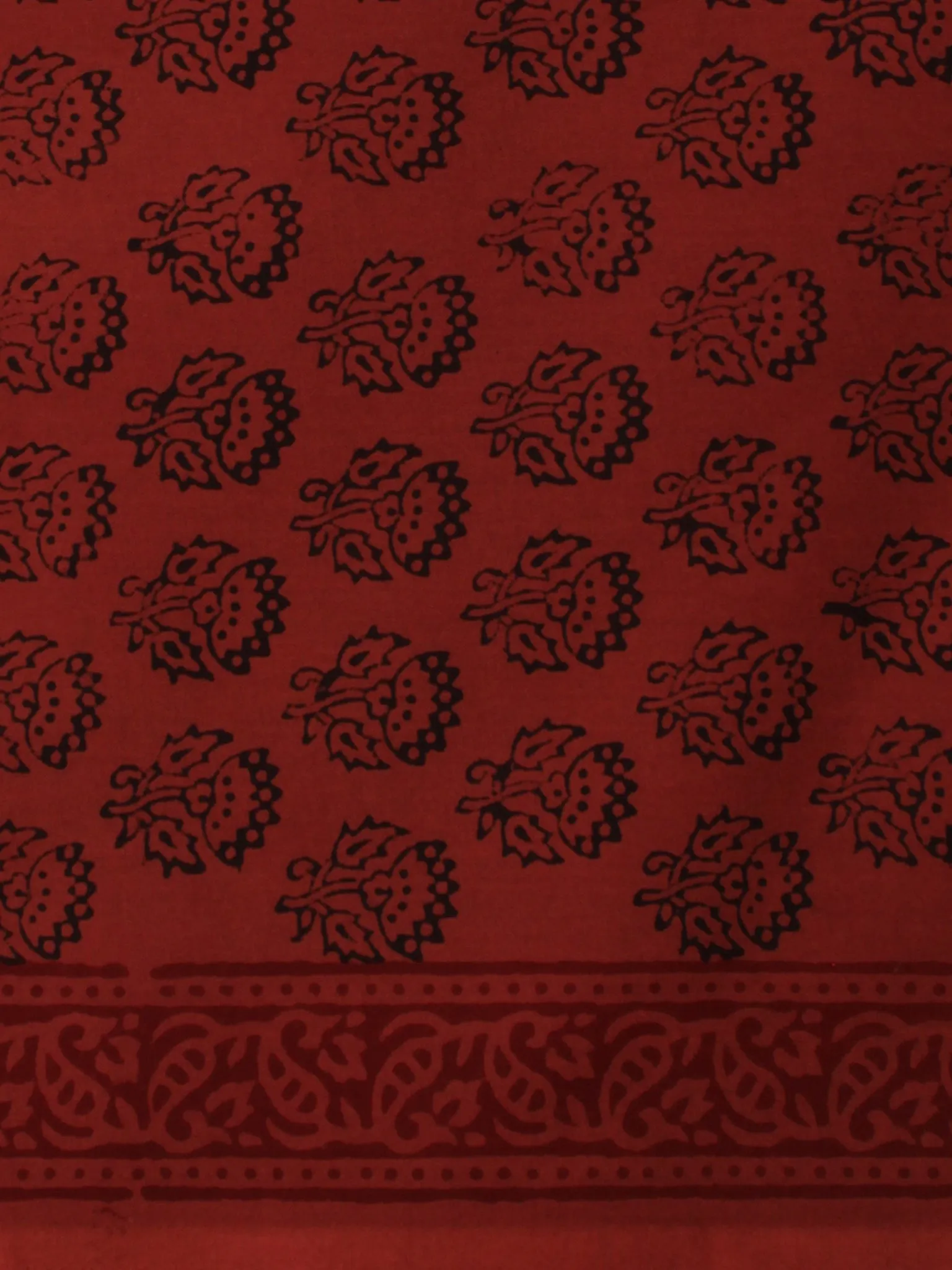 Crimson Red Black Bagh Printed Cotton Fabric Per Meter - F005F2084