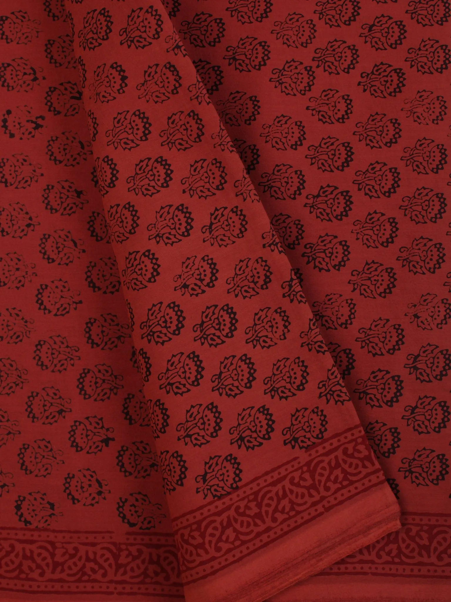 Crimson Red Black Bagh Printed Cotton Fabric Per Meter - F005F2084