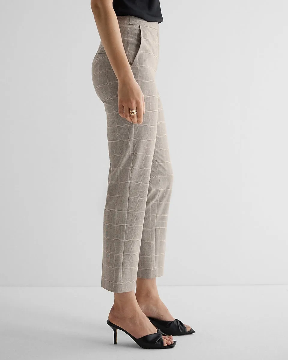 Editor Super High Waisted Plaid Straight Ankle Pant in Plaid-Gray