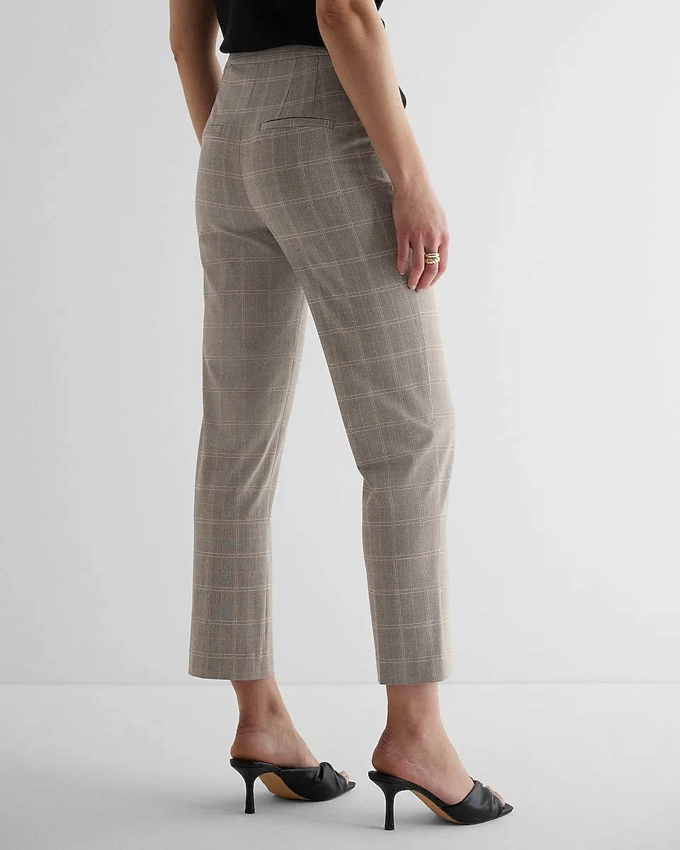 Editor Super High Waisted Plaid Straight Ankle Pant in Plaid-Gray