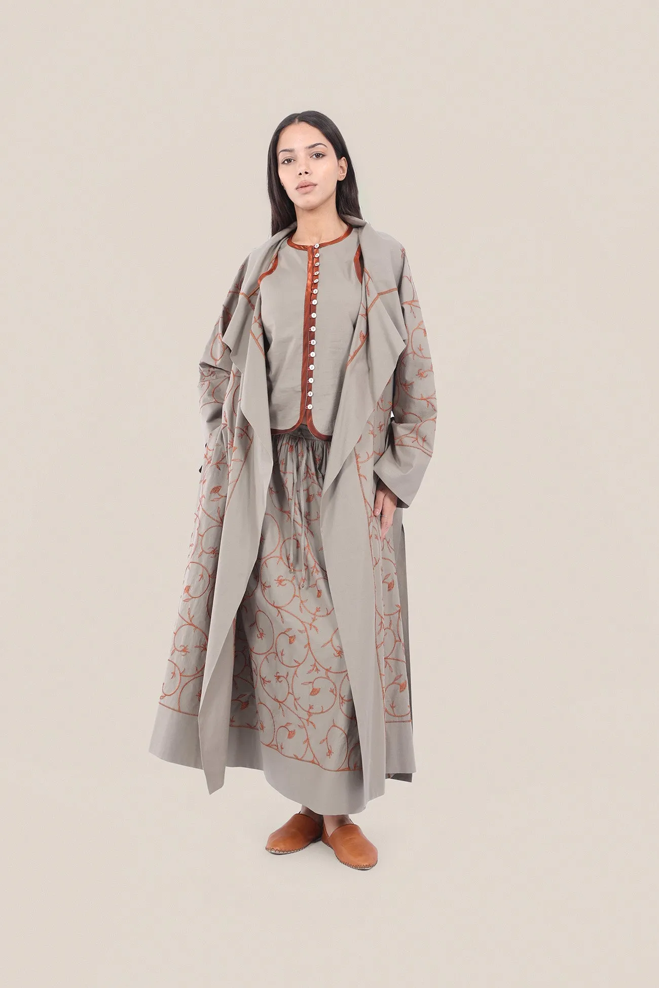 Embroidered long-sleeve cotton coat