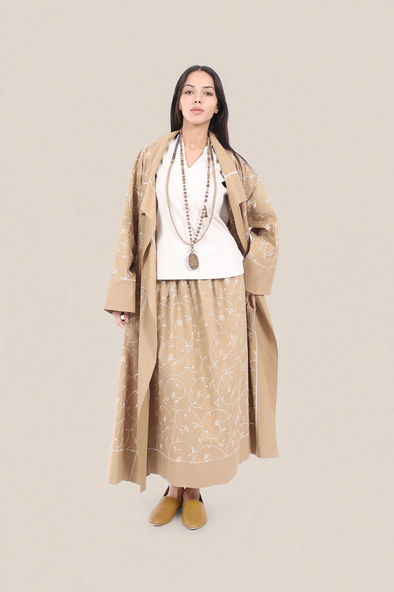 Embroidered long-sleeve cotton coat