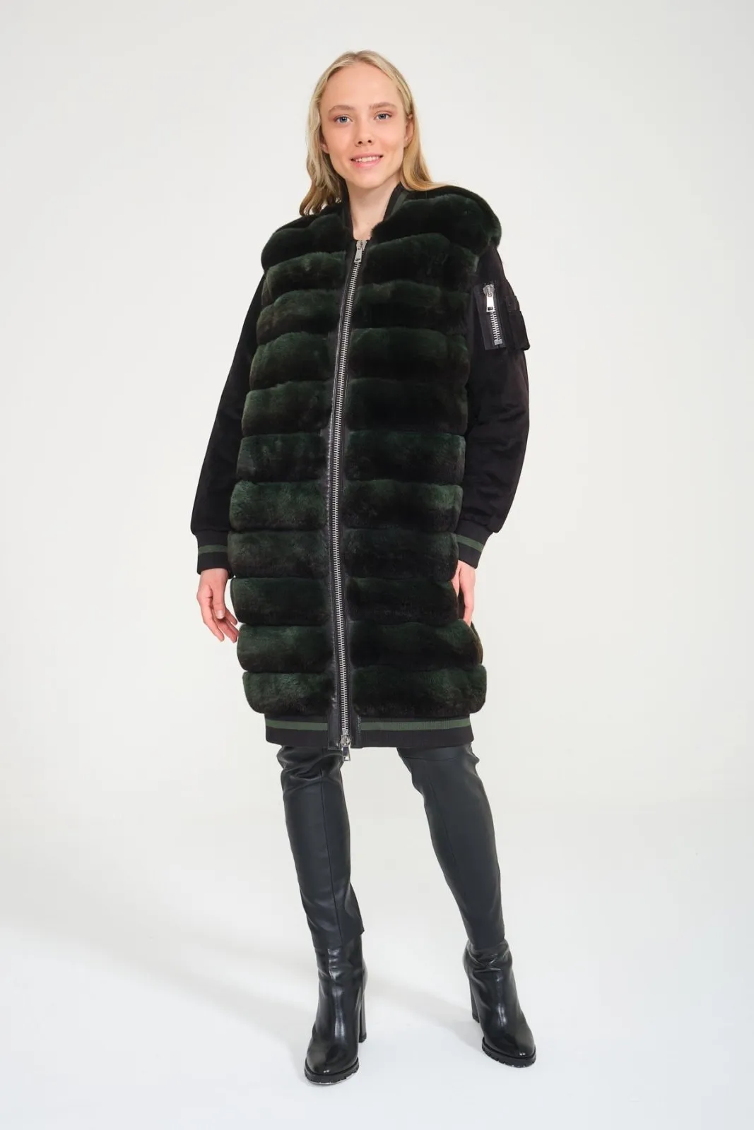 Emerald Green Long Rex Fur Coat