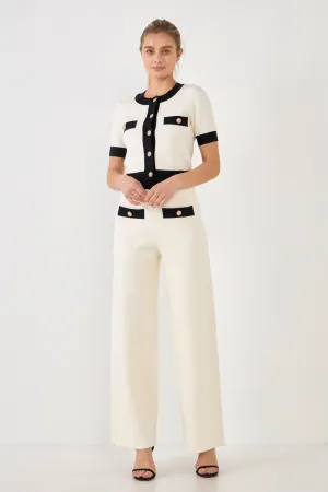 Endless Rose - Contrast Band Knit Pants with Gold Buttons