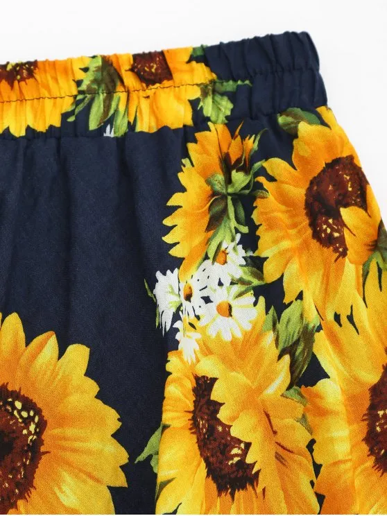 Fashion Sunflower Print High Waist Skirt