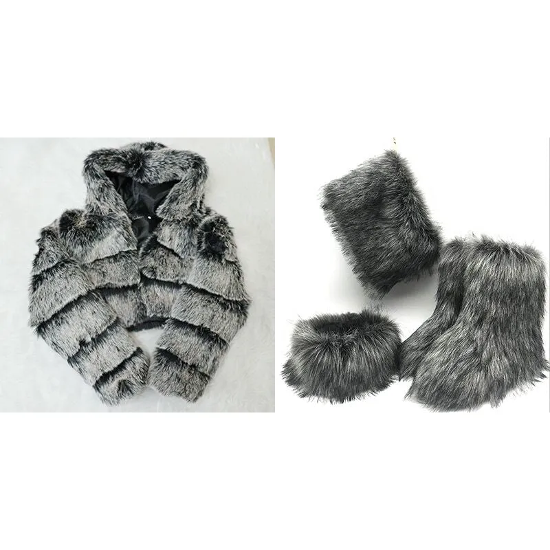 Fur/Bubble Jacket & Boots Set