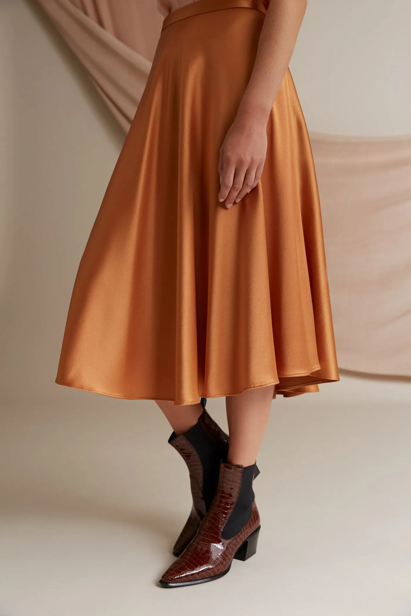 Giselle A-Line Midi Skirt Cognac