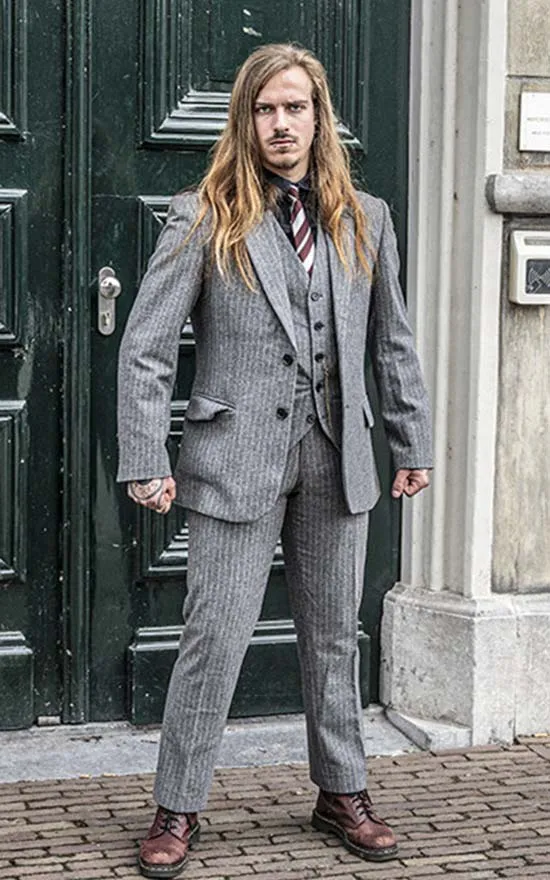 GRAY PINSTRIPE TWEED 3 PIECE SUIT