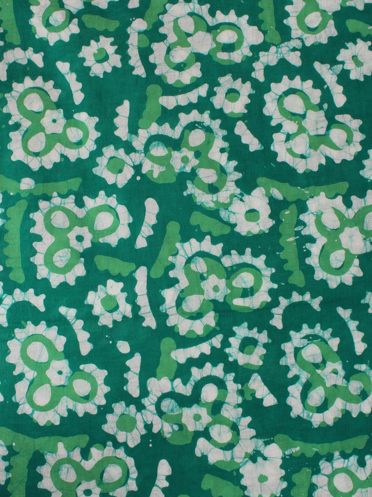 Green White Hand Block Printed Cotton Fabric Per Meter - F0916323