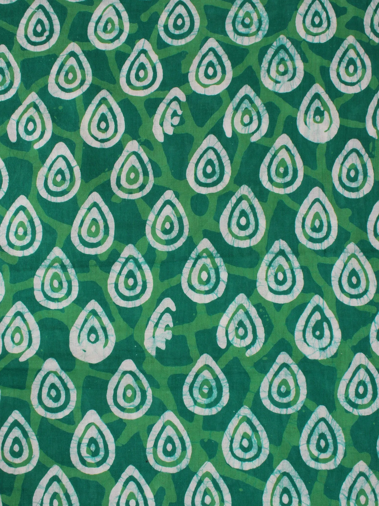 Green White Natural Dyed Hand Block Printed Cotton Fabric Per Meter - F0916324