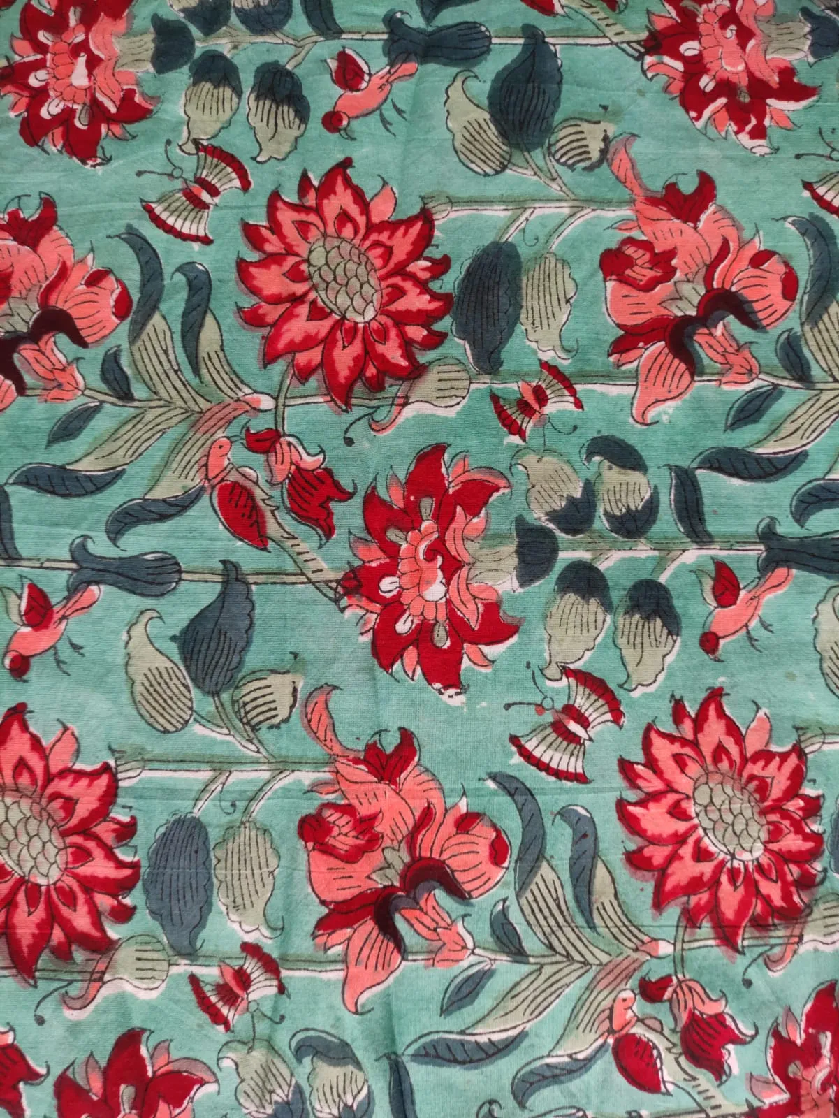 Hand Block Printed Cotton Fabric Per Meter - F001F2676