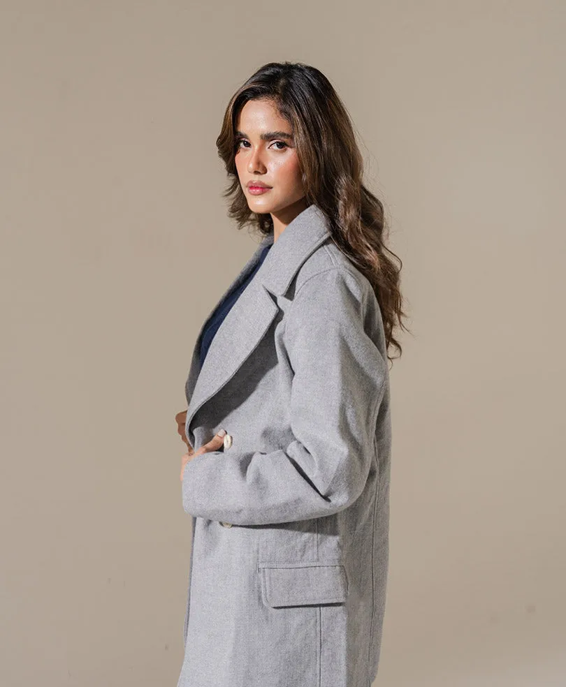 Herringbone Grey Long Coat (Women)