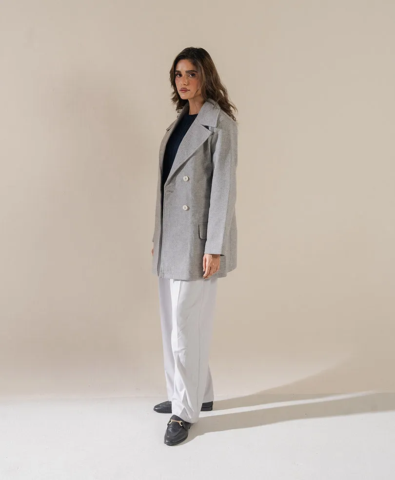 Herringbone Grey Long Coat (Women)