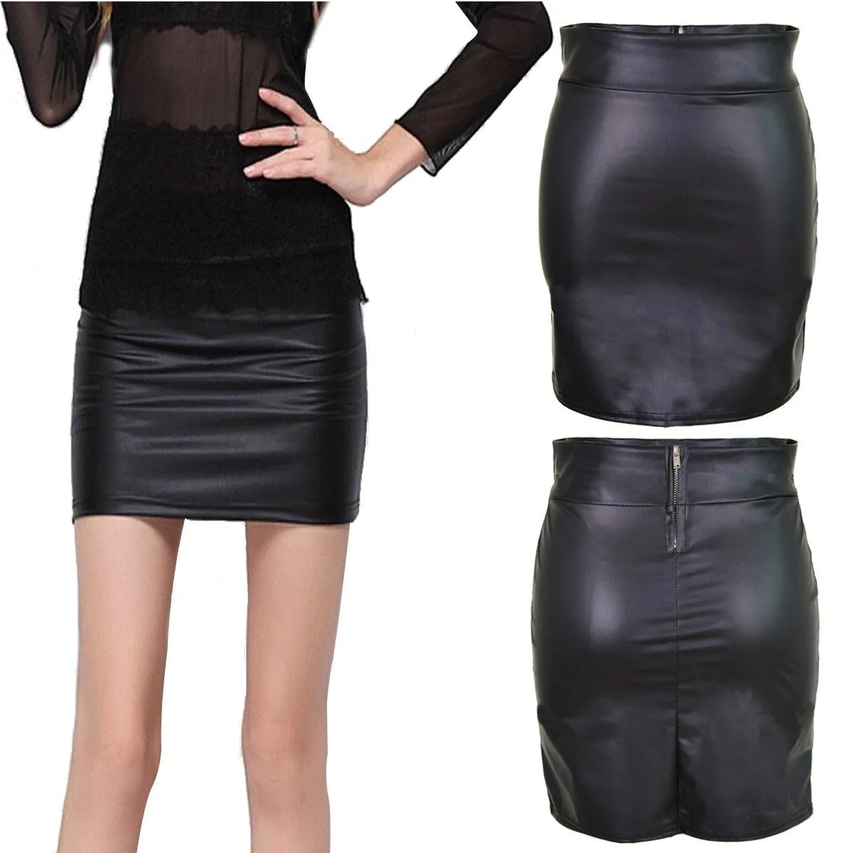 High Waist Faux Leather Skirt