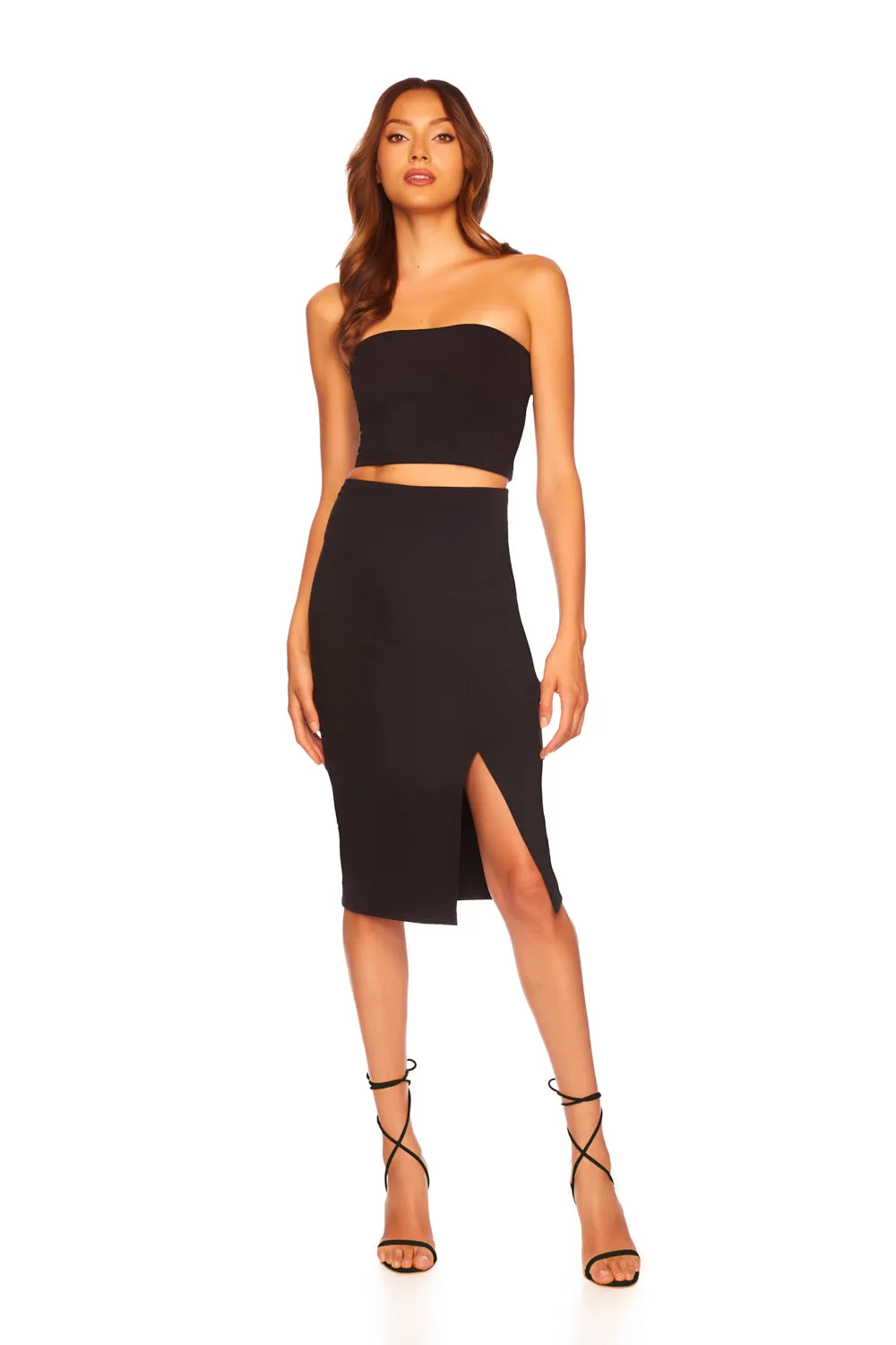 high waist slit front skirt