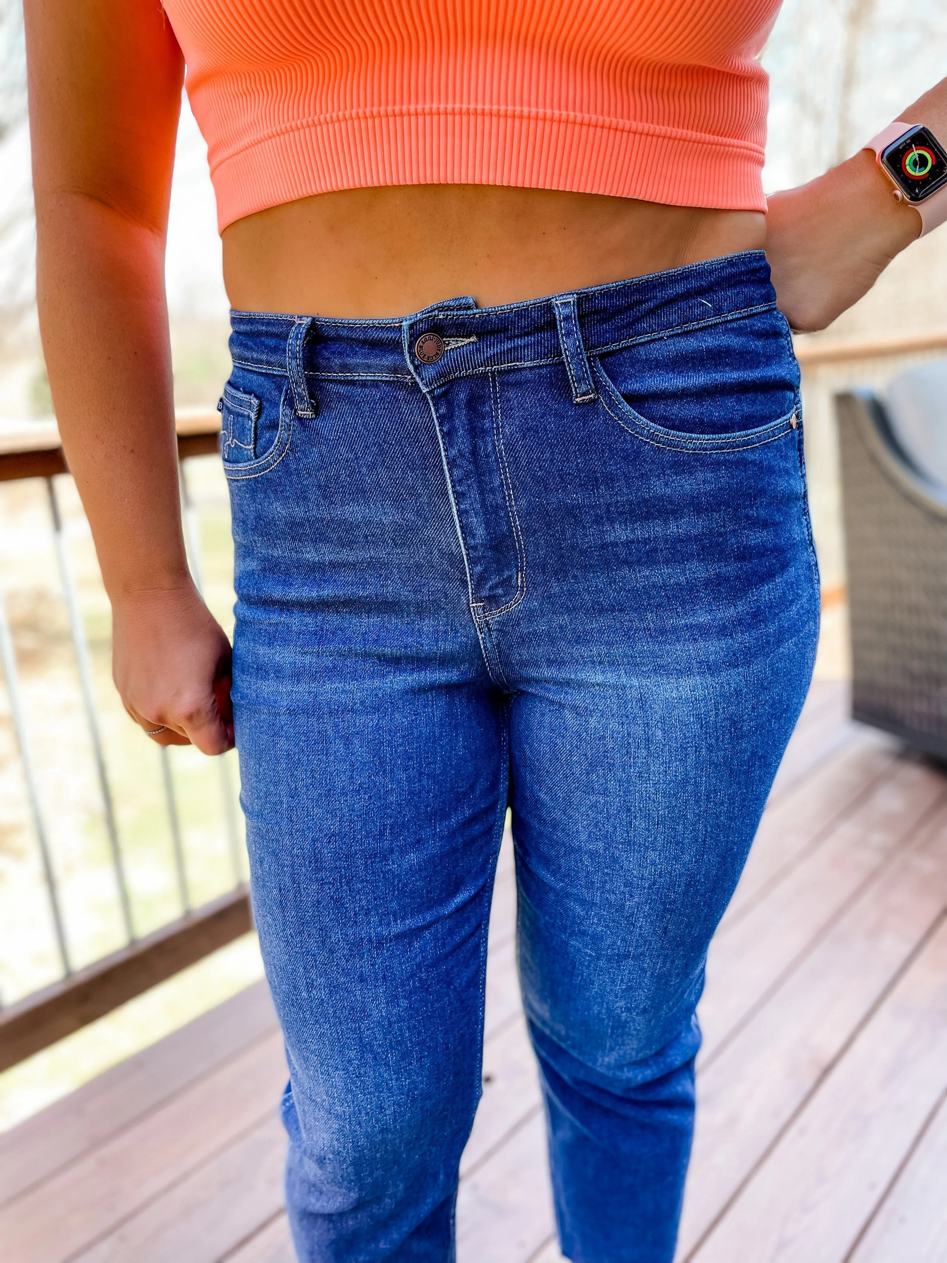 High Waisted Cropped Straight leg Jeans