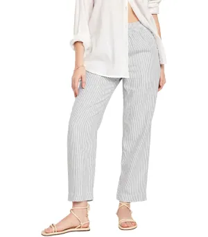 High-Waisted Linen-Blend Straight Pants for Women Grey Stripe