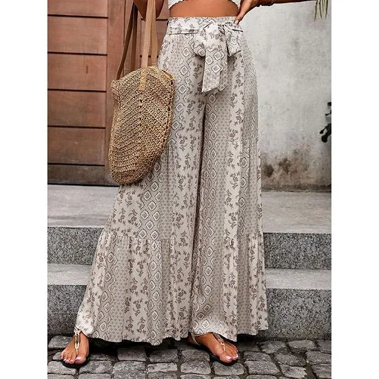 High Waisted Multi Print Wide Leg Pants