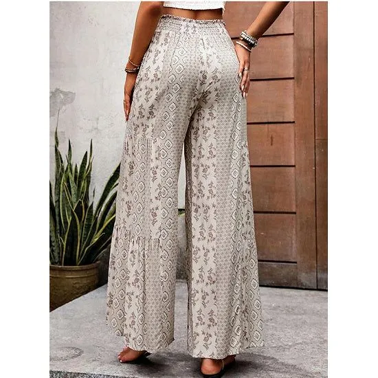 High Waisted Multi Print Wide Leg Pants