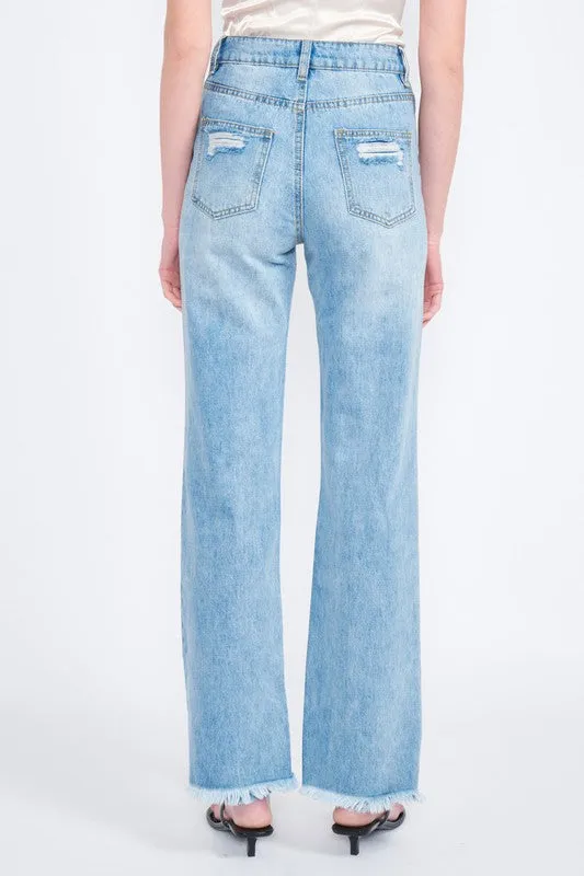 HIGH WAISTED STRAIGHT LEG DENIM JEANS