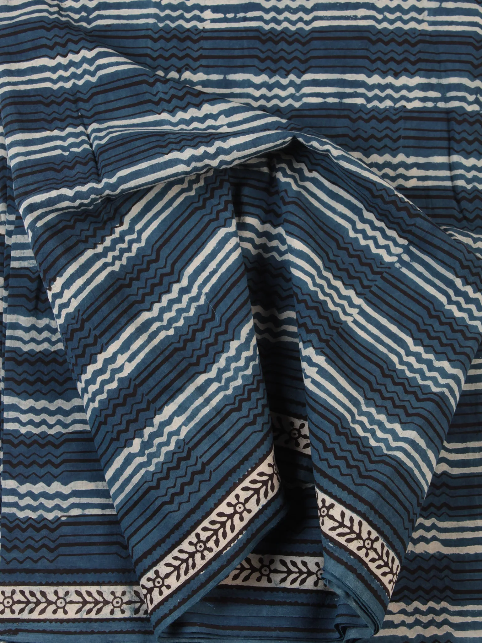 Indigo Black OffWhite Hand Block Printed Cotton Fabric Per Meter - F001F2463