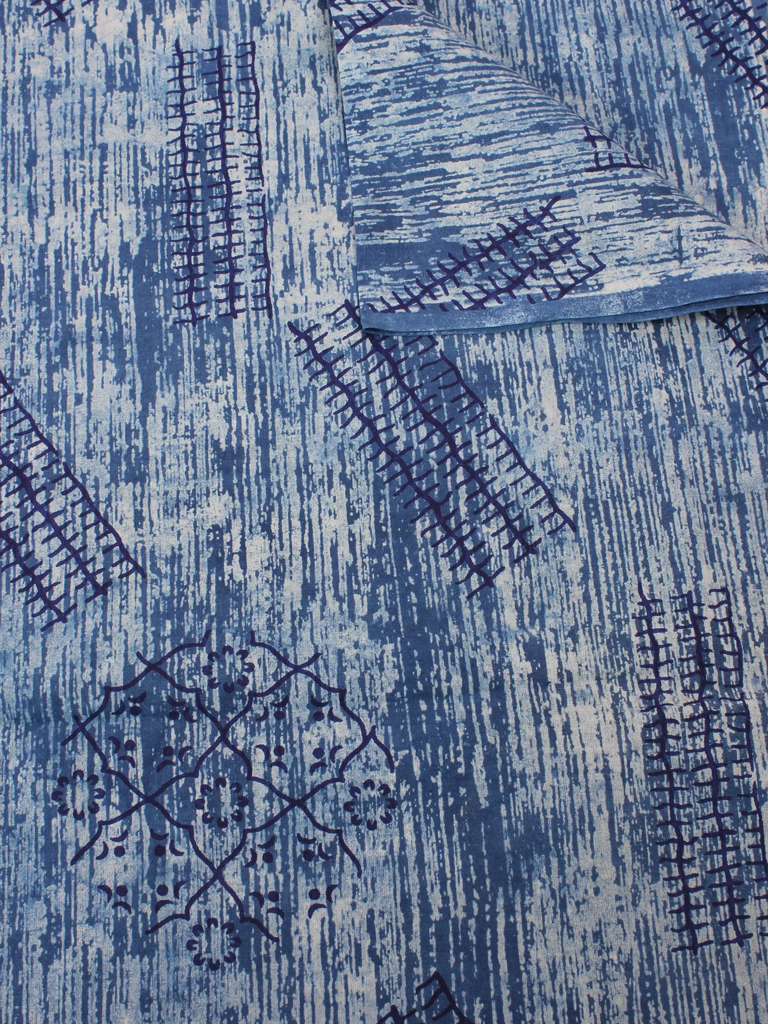 Indigo Blue Natural Dyed Hand Block Printed Cotton Fabric Per Meter - F0916359