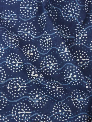 Indigo White Natural Dyed Hand Block Printed Cotton Fabric Per Meter - F0916203