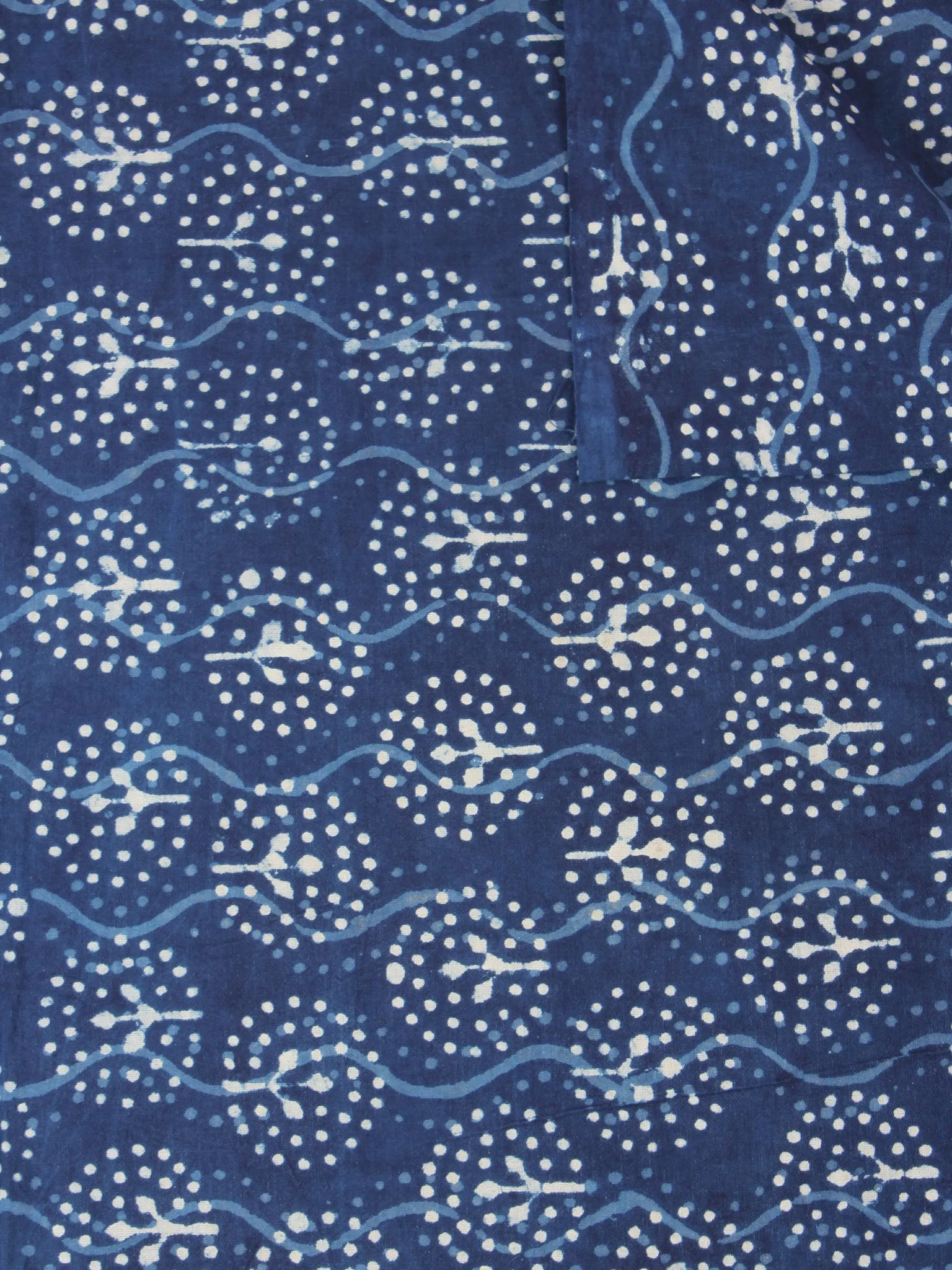 Indigo White Natural Dyed Hand Block Printed Cotton Fabric Per Meter - F0916203