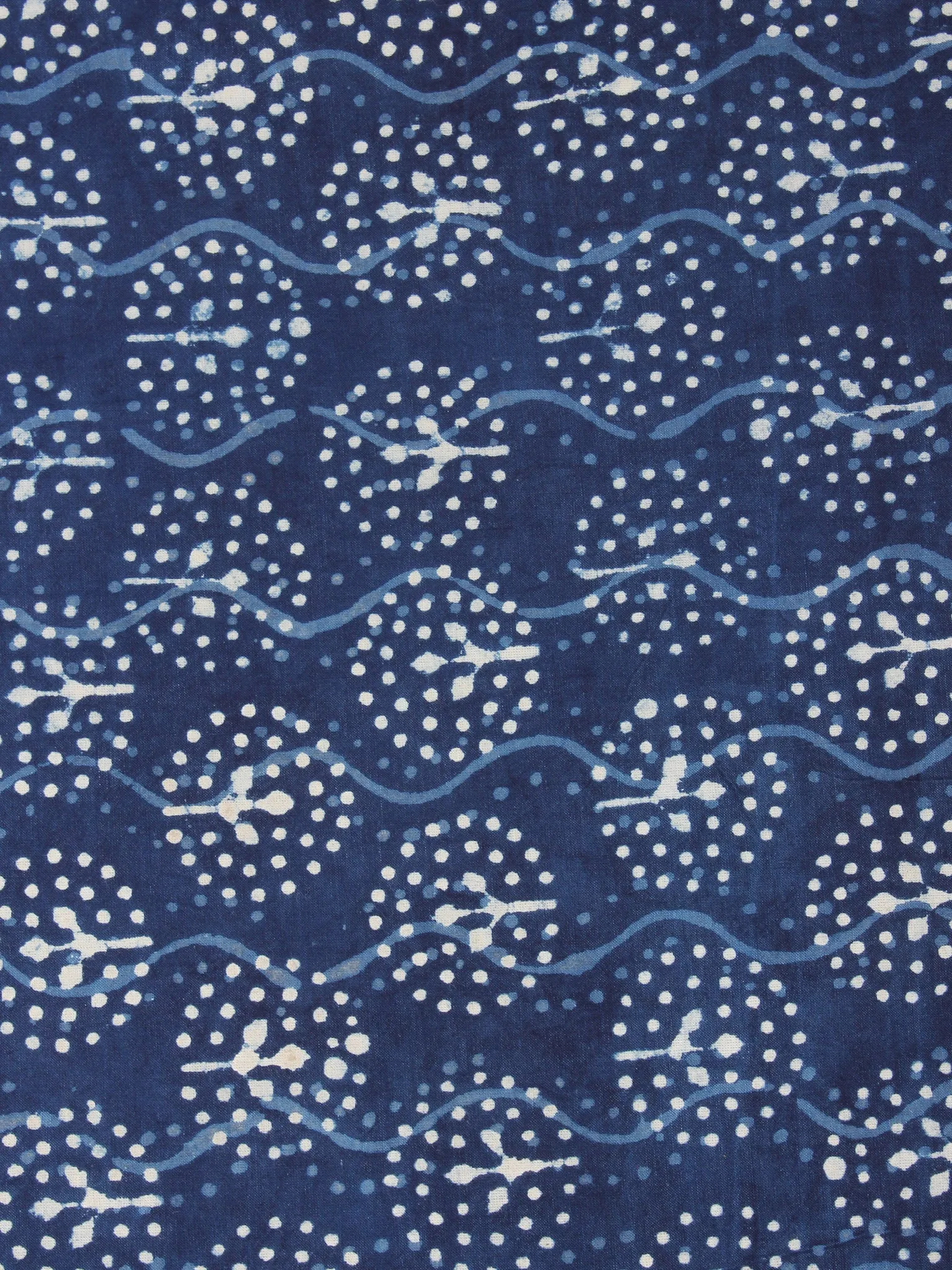 Indigo White Natural Dyed Hand Block Printed Cotton Fabric Per Meter - F0916203