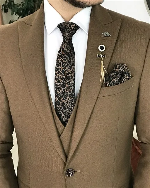 ITALIAN STYLE SLIM FIT MEN'S SUIT BROWN