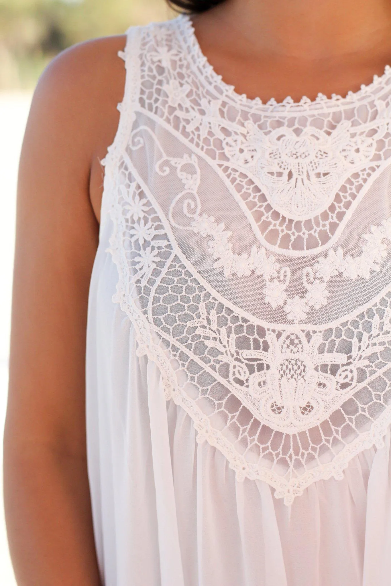 Ivory Chiffon Crochet Top